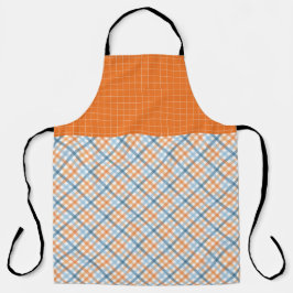 DELANTAL PATRONES DE CUADROS DE OTOÑO NARANJA AZUL BLANCO