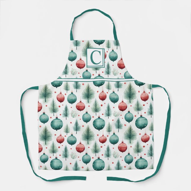 Delantal Patrones de Navidades verdes y rojos - (Anverso)