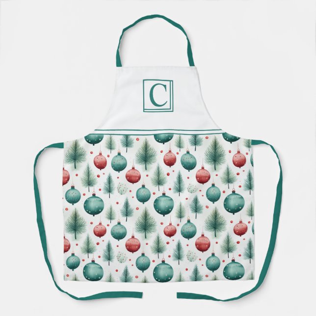 Delantal Patrones de Navidades verdes y rojos - (Anverso)