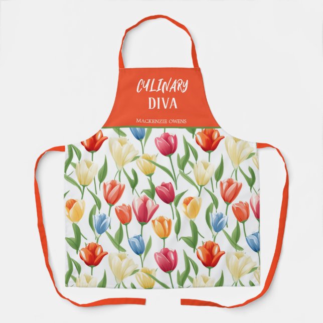 Delantal Patrones personalizados de tulipanes para las dama (Anverso)