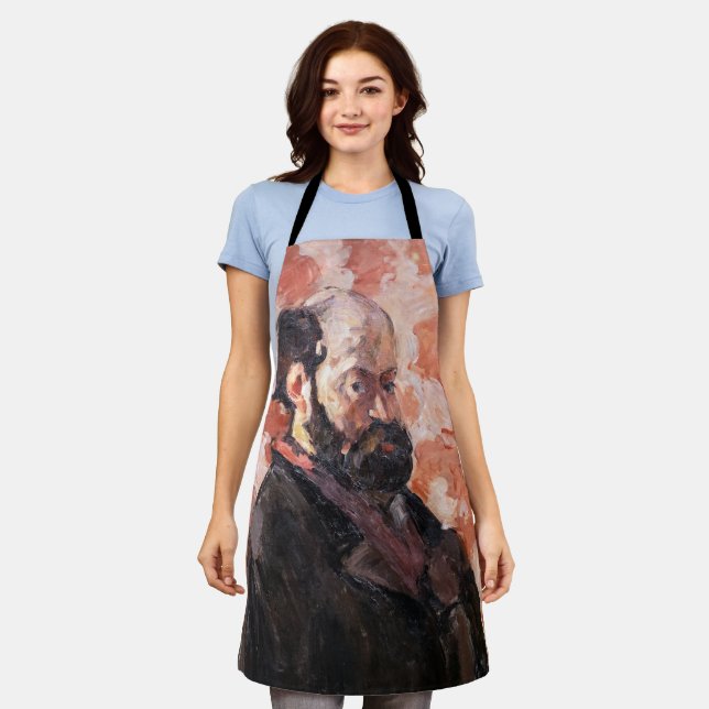 Delantal Paul Cezanne - autorretrato de fondo rosa (Gastado)