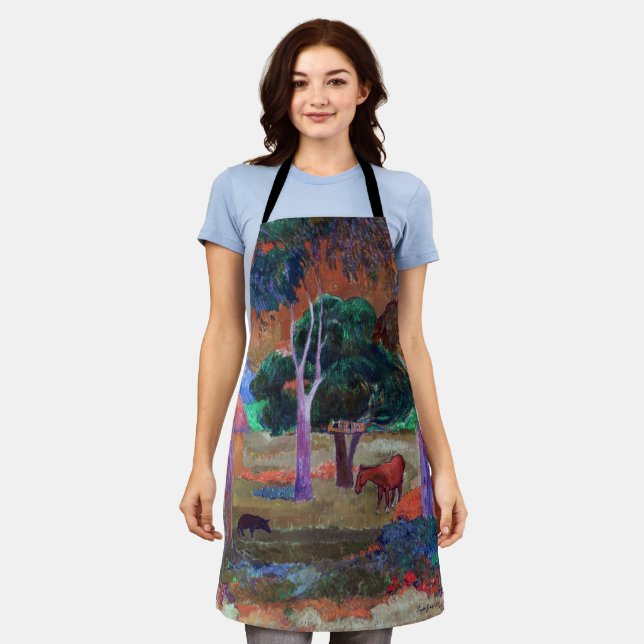 Delantal Paul Gauguin - Paisaje con cerdo y caballo (Gastado)