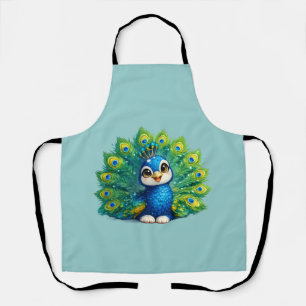 Delantal Pavo real lindo con diseño de pájaro Kawaii de ojo