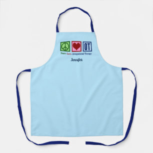 Delantal Paz amor Terapia ocupacional Monograma Azul OT