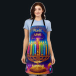 Delantal Paz, amor y milagros - Hanukkah<br><div class="desc">Este original y colorido diseño de Paz, Amor y Milagros - Hanukkah te ayudará a ser diferente de todos los demás y hará especial a tu familia y amigos.</div>