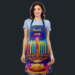 Delantal Paz, amor y milagros - Hanukkah<br><div class="desc">Este original y colorido diseño de Paz,  Amor y Milagros - Hanukkah te ayudará a ser diferente de todos los demás y hará especial a tu familia y amigos.</div>