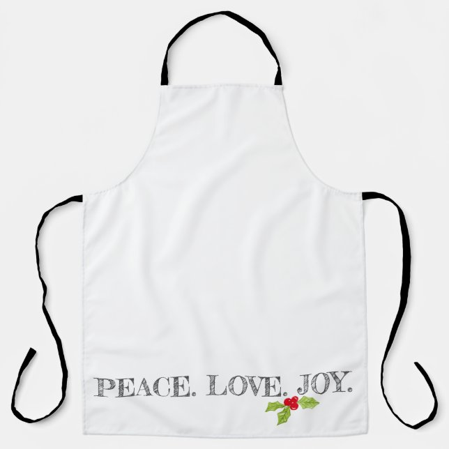 Delantal Peace Love Joy Typography Holly Navidades Apron (Anverso)