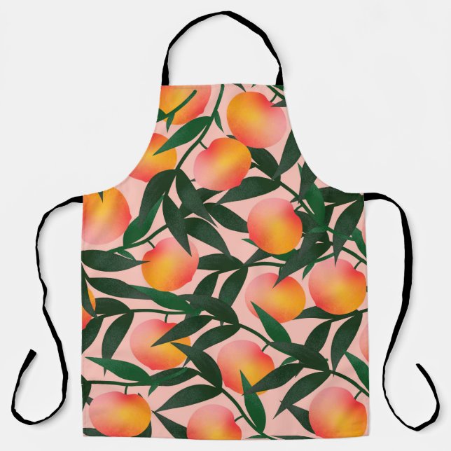 Delantal Peach pattern on pink background. Hand drawn fruit (Anverso)