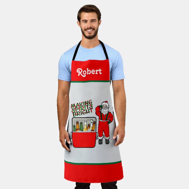 Delantal Pecho De Hielo Rojo Con Cerveza Y Santa (Gastado)