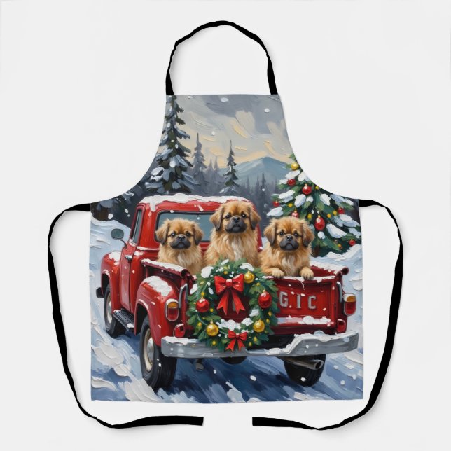Delantal Pekingese Christmas Red Truck Holiday (Anverso)