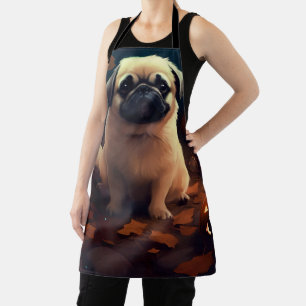 Delantal Pekingese de Halloween con calabazas aterradoras