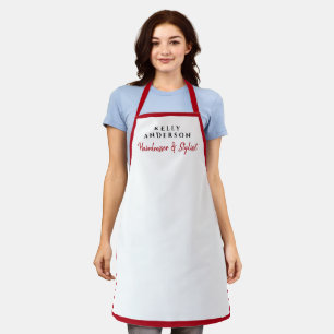 Delantal Peluquera Femenina Moderna Blanca Con Borde Rojo