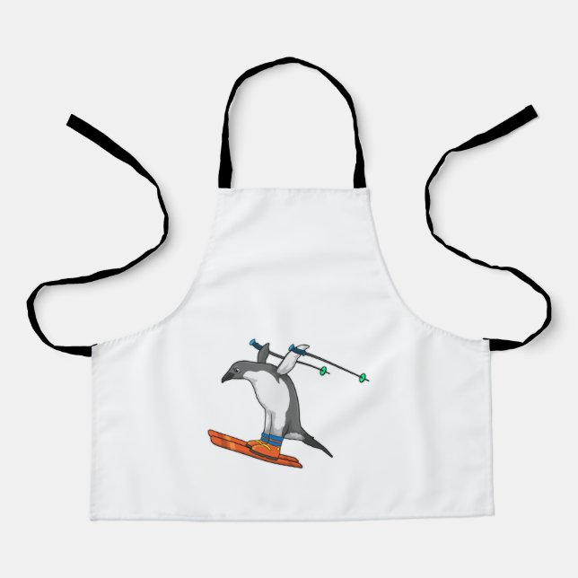 Delantal Penguin as Ski jumper with Ski (Anverso)