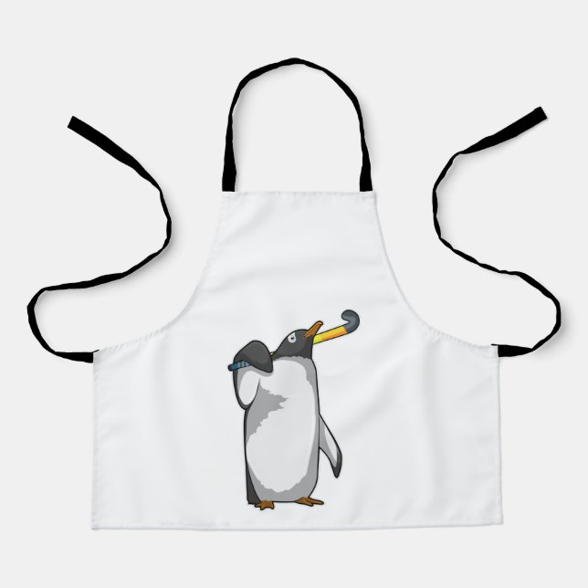 Delantal Penguin at Hockey with Hockey stick (Anverso)