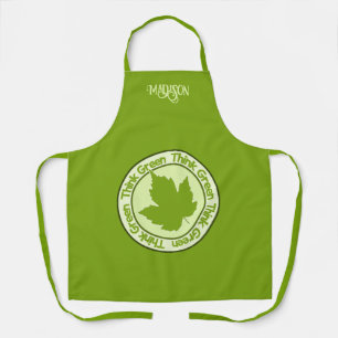 Delantal PENSAR EN EL nombre personalizado VERDE