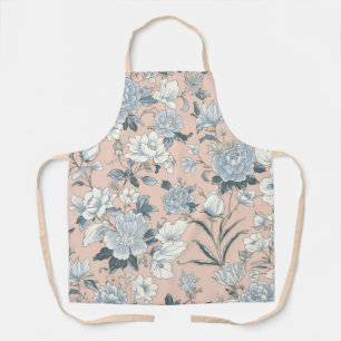 Delantal Peonías Azules Floral Vintage Botánico Melocotón