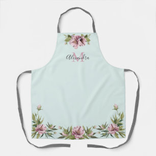 Delantal peonías rosadas elegantes y personalizado de vege