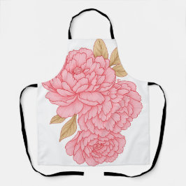 Delantal Peonies Elegantes - Ilustracion floral rosa suave