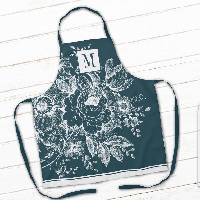 Delantal Peony Monogram Turquesa oscuro (Subido por el creador)