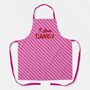 Delantal Peppermint Tiras de dulces rosados "I love Candy"