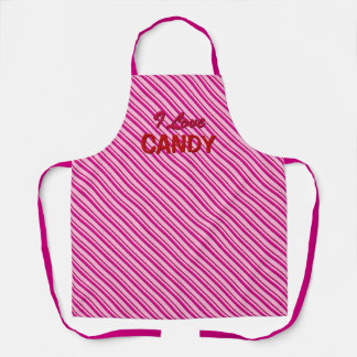 Delantal Peppermint Tiras de dulces rosados "I love Candy"