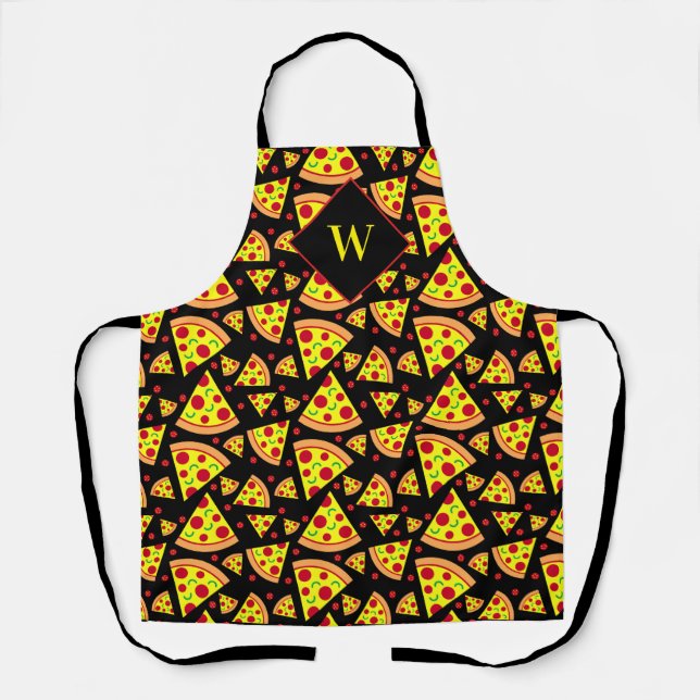 Delantal Pepperoni Pizza Slices Funny Pizzeria Chef Black (Anverso)