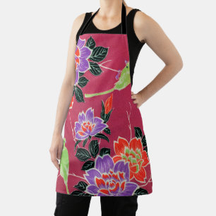 Delantal Pequeña ave y flor, diseño japonés