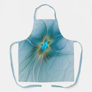 Delantal Pequeña belleza arte floral fractal moderno azul o