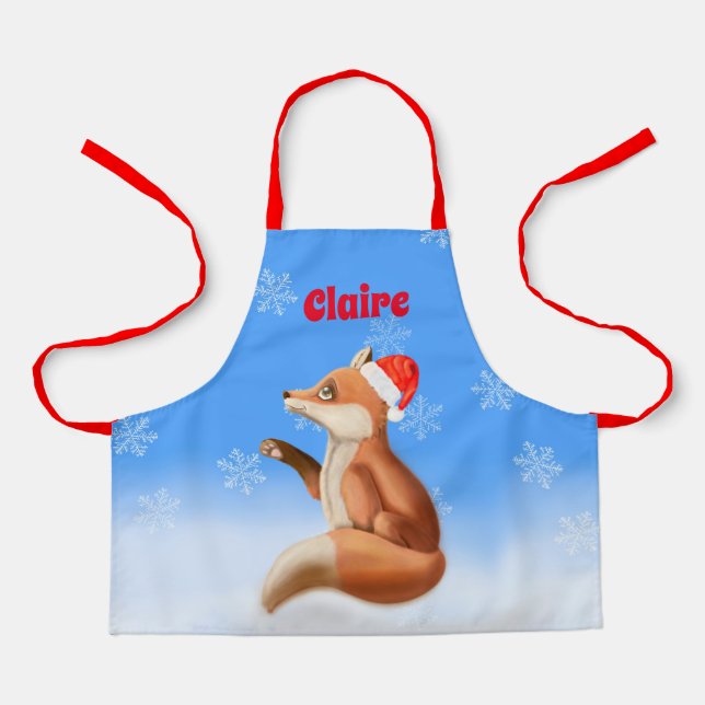 Delantal Pequeño zorro rojo con Navidades personalizados de (Anverso)