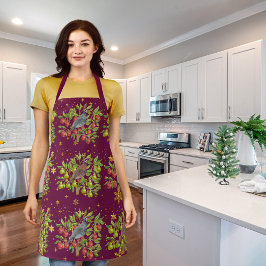 Delantal Perdices, peras y copos de nieve de Borgoña