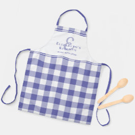 Delantal Periwinkle Kitchen Monograma Nombre Gingham Check