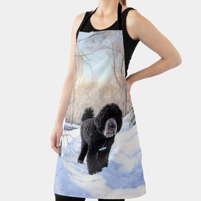 Delantal Perro acuático portugués deja que nieve Navidades (in situ)