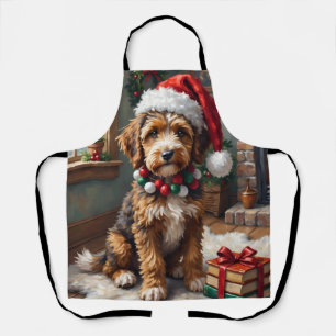 Delantal Perro adorable Bernedoodle con sombrero de Santa t