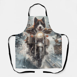 Delantal Perro Akita Americano Montando Motocicleta Navidad