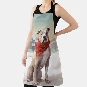 Delantal Perro American Staffordshire en Navidad con nieve 