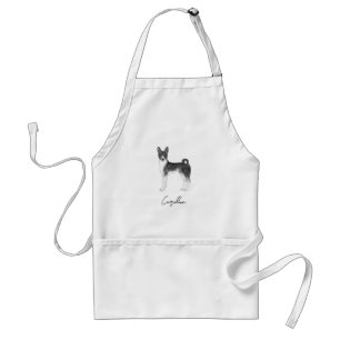 Delantal Perro Basenji Lindo en Negro y Blanco & Texto Pers