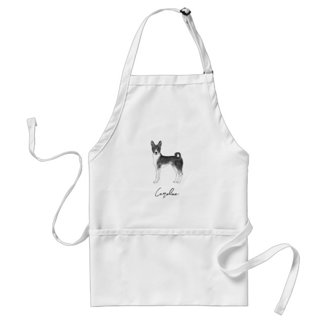 Delantal Perro Basenji Lindo en Negro y Blanco & Texto Pers (Frente)