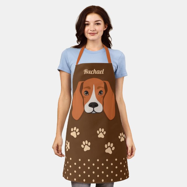 Delantal Perro Beagle Cute Cara Nombre Personalizado Apron (Gastado)