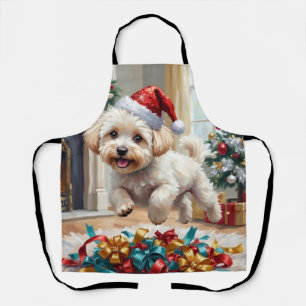 Delantal Perro Bichon Frise Esponjoso Alegría Navideña