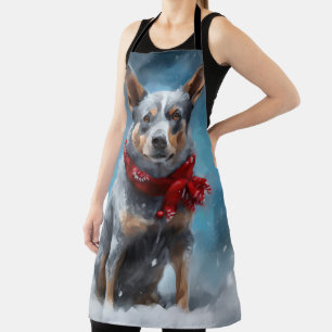 Delantal Perro Blue Heeler en Navidad de Nieve