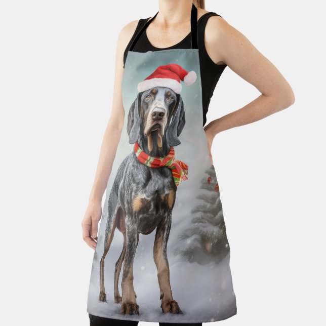 Delantal Perro Bluetick Coonhound en Navidad con nieve (in situ)