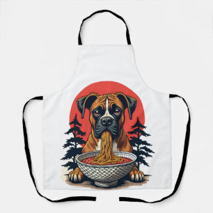 Delantal Perro Boxer Antiguo Comiendo Ramen Atardecer Japon