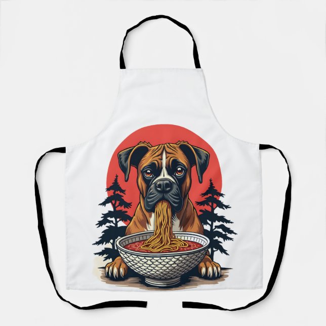 Delantal Perro Boxer Antiguo Comiendo Ramen Atardecer Japon (Anverso)