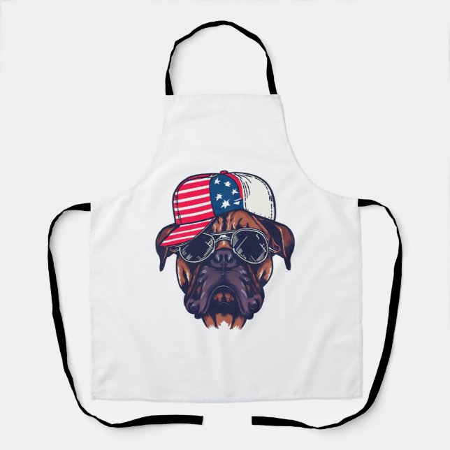 Delantal Perro Boxer Con Azul Rojo Blanco (Anverso)