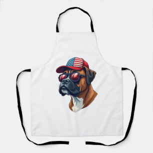 Delantal Perro Boxer con Blanco Rojo Azul