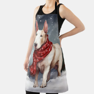 Delantal Perro Bull Terrier en la Navidad de la Nieve