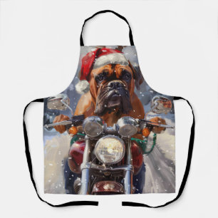 Delantal Perro Bullmastiff montando motocicleta Navidad 