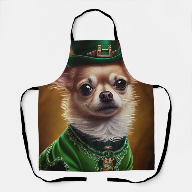 Delantal Perro Chihuahua con vestido del Día de San Patrici (Anverso)
