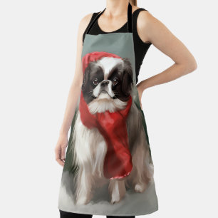 Delantal Perro Chin Japonés en Navidad con Nieve