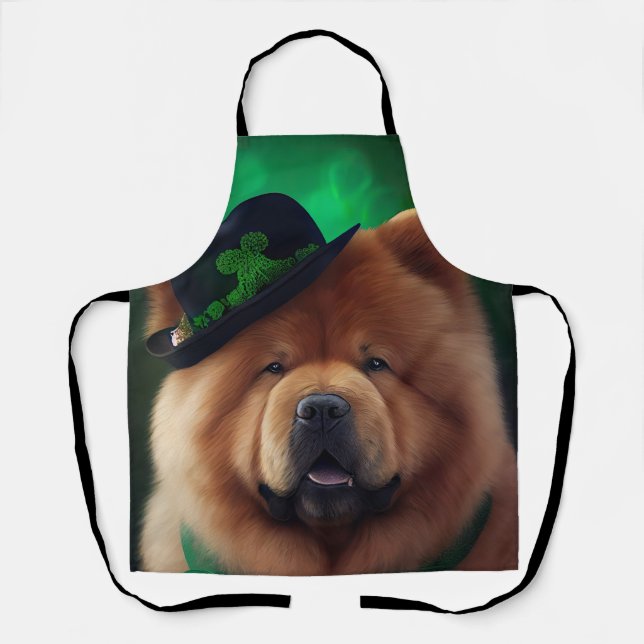 Delantal Perro Chow Chow con vestido de San Patricio (Anverso)